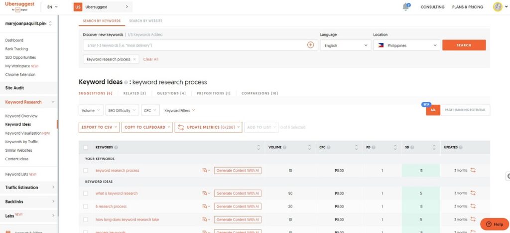 ubersuggest interface screenshot